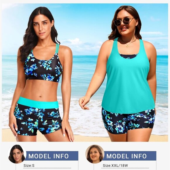 Brand New 3 Piece Tankini Swimsuit for Women in Aqua And Blue, Size Medium - Picture 6 of 6